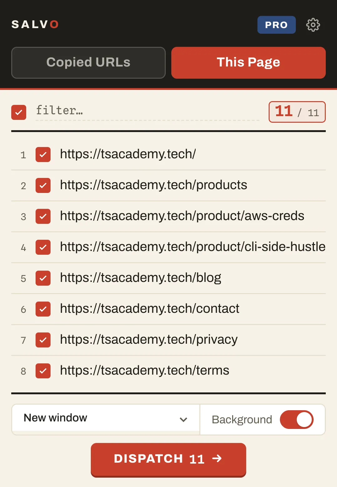 Salvo scanning links on the current page with same-site links pre-selected